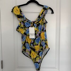 Zara Yellow and Blue Floral Swimsuit